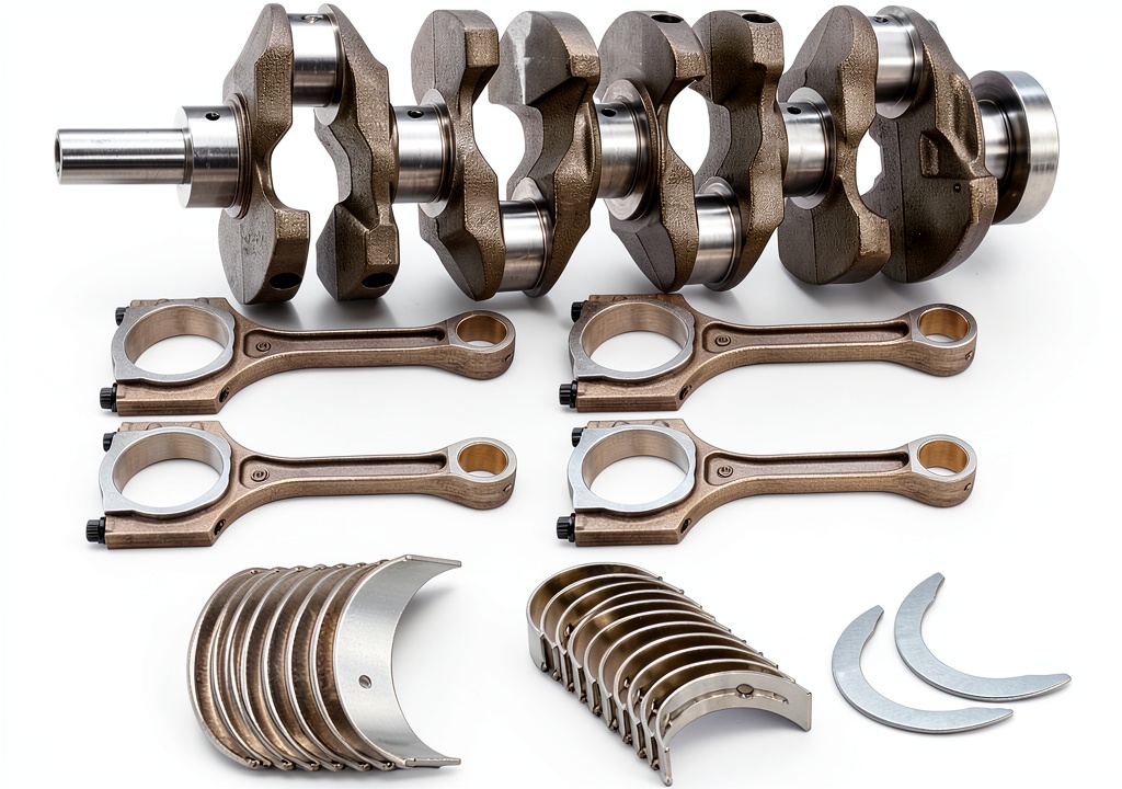 DanVard engine crankshaft kit components laid out on a workbench